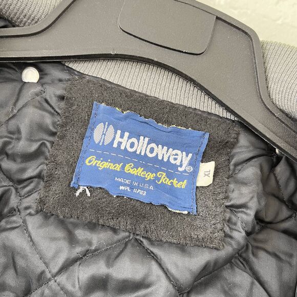 Unisex Holloway Varsity Jacket Heavy Wool Leather Accents Hood L/XL, 90s Vintage - Picture 9 of 12